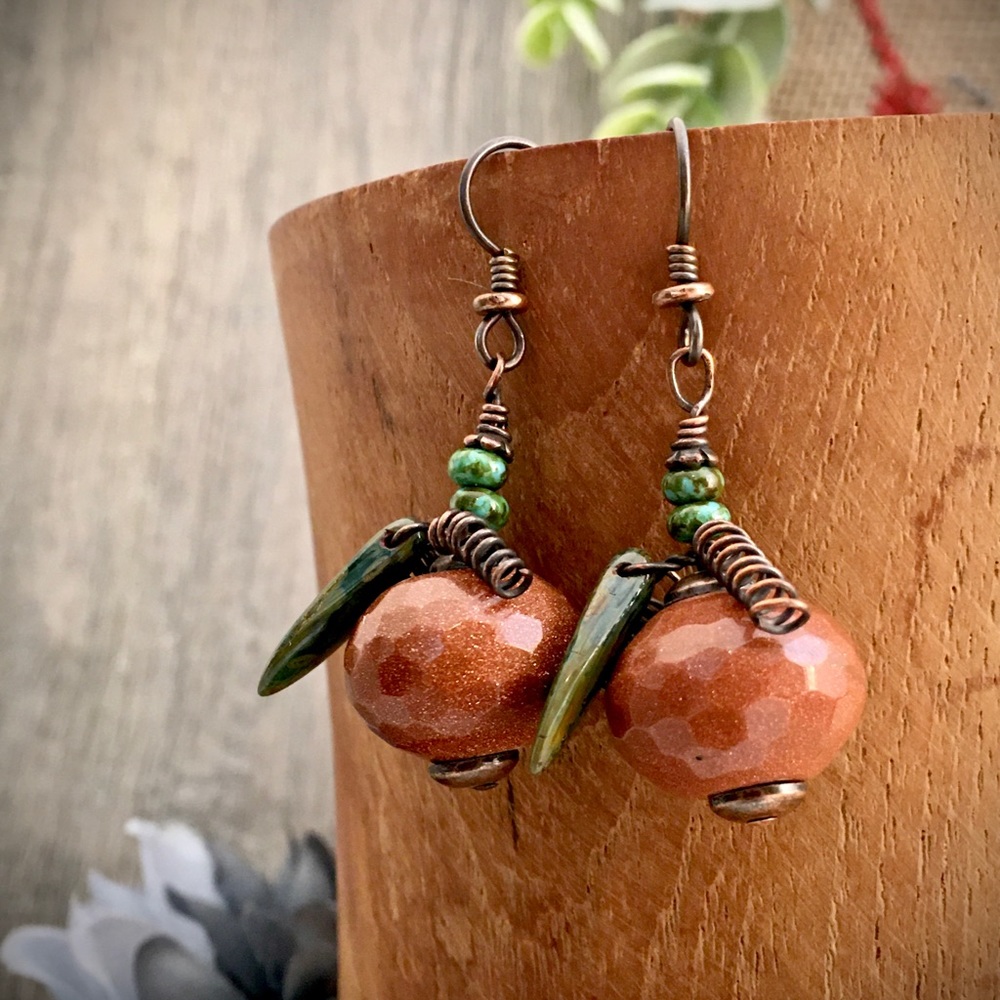 Pumpkin sunstone wire wrap earrings
